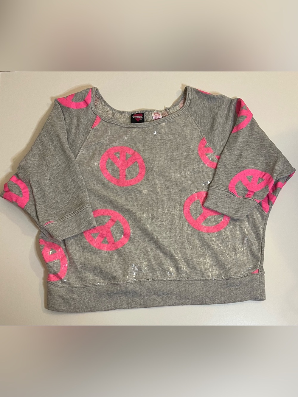 Hard Candy Gray Sweatshirt with Hot Pink Peace Signs
